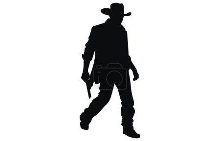 Illustration for Silhouette of cowboys walking, Cowboy in various action, cowboys walking vector - Royalty Free Image