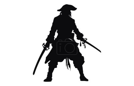 Poses de pirate Silhouette vectorielle, Pirate en action avec épée, silhouettes de pirate,