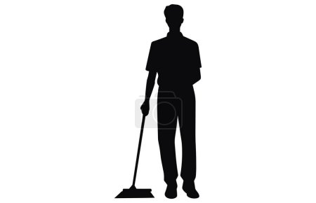 male House keeper silhouette, Man cleaning the floor,