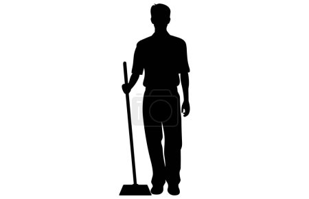homme Gardien de maison silhouette, homme nettoyage du sol,