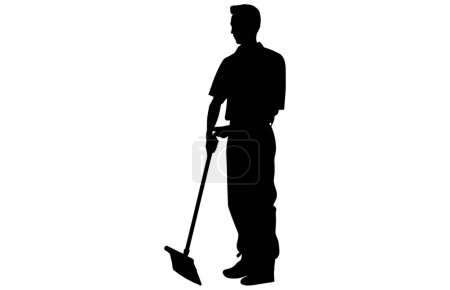 silueta de ama de casa masculina, hombre limpiando el piso,