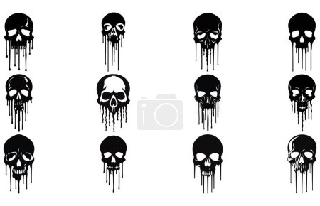 Skull silhouette melting in drops, skull that is melting black silhouette.