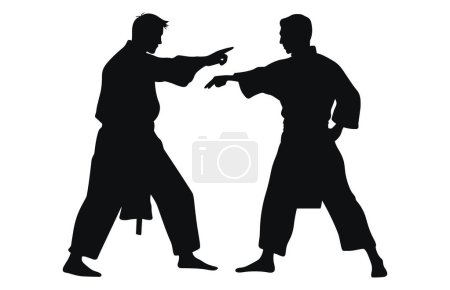 Two men demonstrate karate, Men demonstrate karate, Fight between two aikido fighters vector silhouette