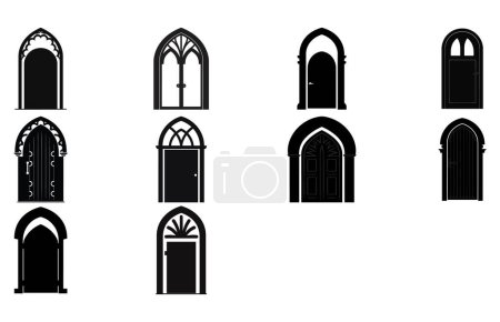 Medieval door silhouettes, Architectural type of arches shapes and forms silhouettes,