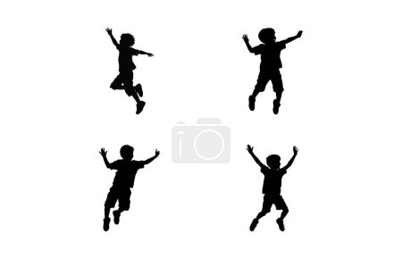 Ilustración de Niños saltando conjunto de silueta, conjunto niño salto logo icono diseño vector - Imagen libre de derechos