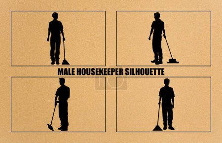 männliche Haushälterin Silhouette, Mann putzt den Boden,