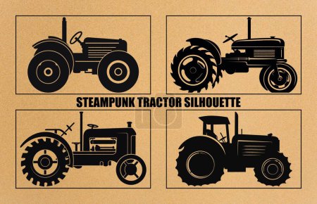 Ilustración de Silueta de Tractor Steampunk, Silueta de Vector de Tractores, Siluetas de Tractor Moderno y Antiguo, - Imagen libre de derechos