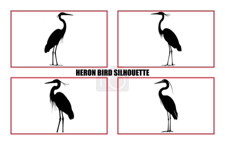 Heron Birds silhouette illustration set, Silhouette of standing Heron