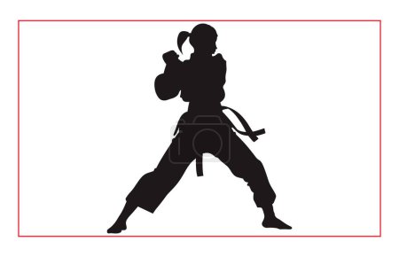 Martial art female karate silhouettes, Black silhouette illustration of female karate
