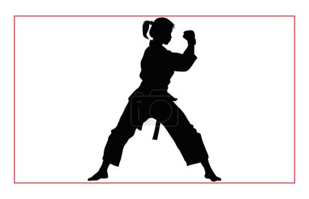 Martial art female karate silhouettes, Black silhouette illustration of female karate
