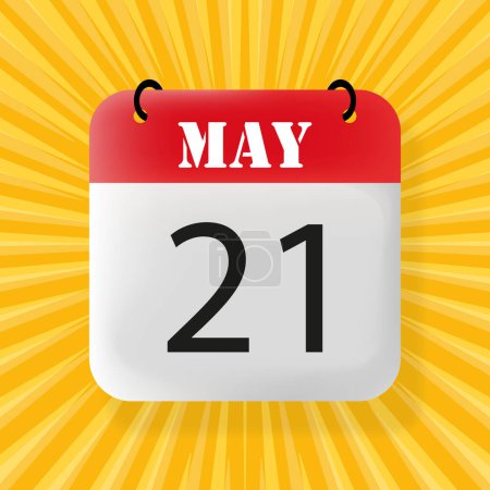 21 May. Calendar 2024. 3d illustration. Pop art style. Vector line icon for Business and Advertising