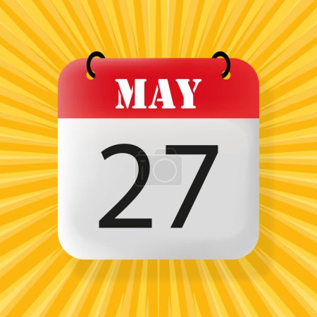 27 May. Calendar 2024. 3d illustration. Pop art style. Vector line icon for Business and Advertising