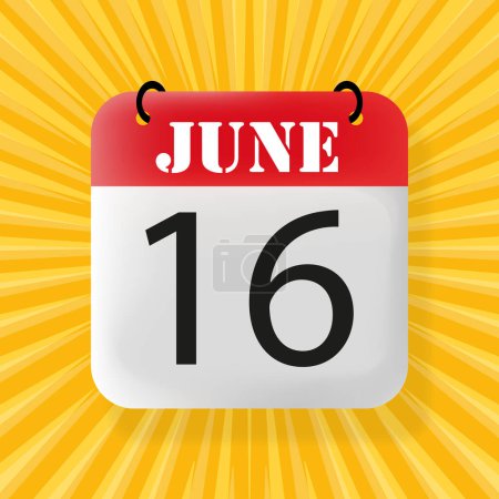 16 June. Calendar 2024. 3d illustration. Pop art style. Vector line icon for Business and Advertising