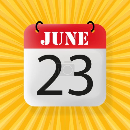 23 June. Calendar 2024. 3d illustration. Pop art style. Vector line icon for Business and Advertising