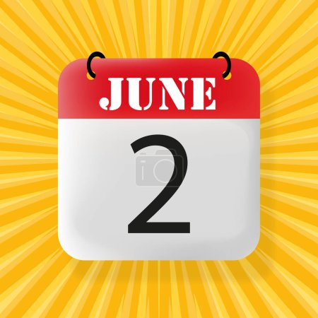 2 June. Calendar 2024. 3d illustration. Pop art style. Vector line icon for Business and Advertising