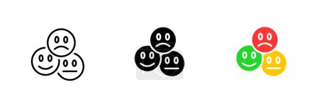 Illustration for Emoticons with different emotions. Angry, happy, upset, express feelings, online communication. Vector set icon in line, black and colorful styles isolated on white background - Royalty Free Image