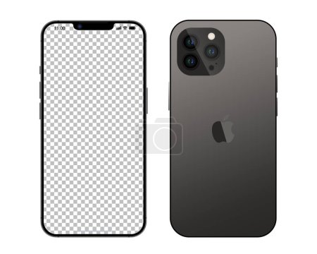 Téléchargez les illustrations : New iPhone 14 pro max Gray, black color by Apple Inc. Mock-up screen iphone. iPhone 14 pro mockup. Vector illustration. Mockup screen and back side of smartphone. Full screen. By Apple Inc. Editorial - en licence libre de droit