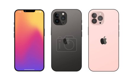 Neues iPhone 14 pro max Grau und rosa Farbe von Apple Inc. Mockup-Bildschirm iphone. iPhone 14 Pro Attrappe. Vektorillustration. Mockup-Bildschirm und Rückseite des Smartphones. Vollbild. Von Apple Inc. Leitartikel