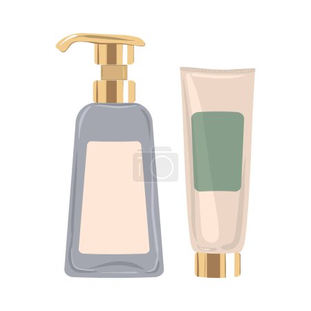 Ilustración de Loción cosmética con dispensador y crema hidratante en tubo de lujo. Ilustración vectorial - Imagen libre de derechos