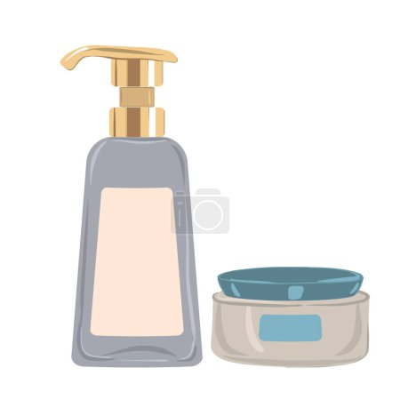 Ilustración de Loción cosmética con dispensador y crema hidratante en tarro de lujo. Ilustración vectorial - Imagen libre de derechos