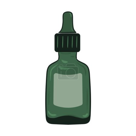 Illustration for Serum with dropper in green glass bottle. Vector illustration - Royalty Free Image