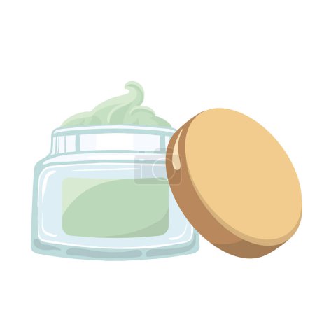 Illustration for Nourishing green face cream in transparent glass jar. Vector illustration - Royalty Free Image