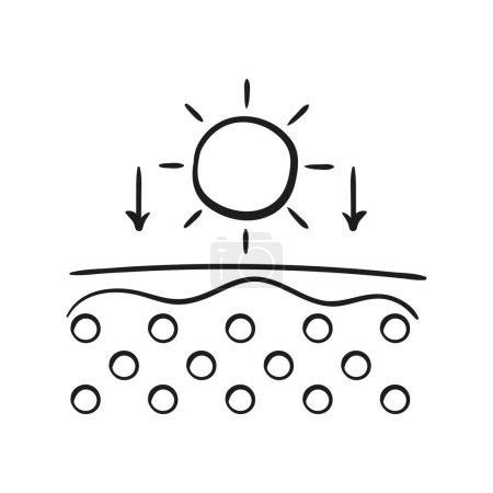 Illustration for Sun effect on skin line icon. Skin layers with solar rays. Vector - Royalty Free Image