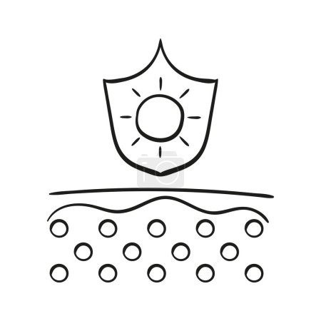 Ilustración de Protección de la piel del icono de la línea solar. Capas de piel con escudo con sol. Vector - Imagen libre de derechos