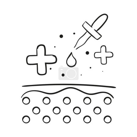 Ilustración de Icono de línea de tratamiento cutáneo. Capas de piel gotero, suero y cruces. Vector - Imagen libre de derechos