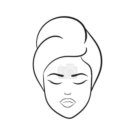 Ilustración de Mujer con los ojos cerrados con toalla en el icono de la línea de la cabeza. Vector - Imagen libre de derechos