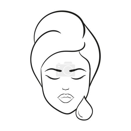 Ilustración de Mujer con gota de agua y con toalla en el icono de la línea de cabeza. Vector - Imagen libre de derechos