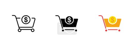 Ilustración de Una cesta de la compra con un símbolo de signo de dólar es un símbolo comúnmente utilizado para representar las compras en línea o el comercio electrónico. Conjunto vectorial de iconos en línea, estilos negros y coloridos aislados. - Imagen libre de derechos