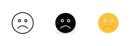 Illustration for Sad emoji, with downturned eyebrows and a frown, expressing feelings of sadness or disappointment. Vector set of icons in line, black and colorful styles isolated. - Royalty Free Image