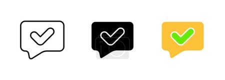 Illustration for Message bubble with a checkmark inside, which may represent the concept of a successfully sent or delivered message. Vector set of icons in line, black and colorful styles isolated. - Royalty Free Image