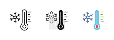 Illustration for Thermometer with a snowflake symbol on it, indicating the temperature is below freezing point. Vector set of icons in line, black and colorful styles isolated. - Royalty Free Image