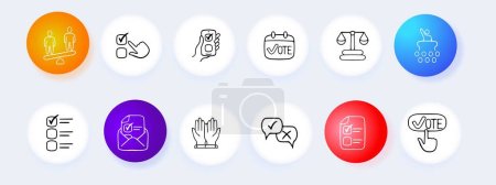 Illustration for Set of election voting icons. Symbolic representation of democratic process, voting rights. Ballot concept. Neomorphism style. Vector line icon for Business - Royalty Free Image