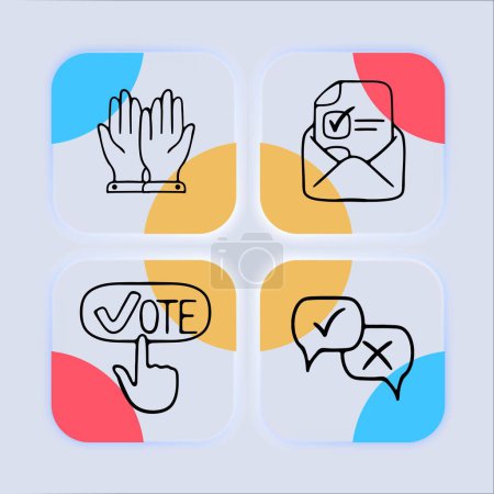 Illustration for Set of election voting icons. Symbolic representation of democratic process, elections, ballot. Choice concept. Neomorphism style. Vector line icon for Business - Royalty Free Image