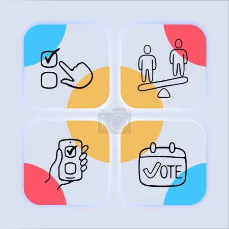 Illustration for Set of election voting icons. Symbolic representation of democratic process, elections, ballot. Choice concept. Neomorphism style. Vector line icon for Business - Royalty Free Image
