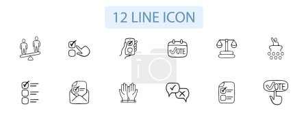 Illustration for Set of election voting icons. Democratic elections concept. Pastel color background. Vector 12 line icon - Royalty Free Image