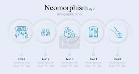 Illustration for Set of icons representing debates in voting. Symbolic representation of discussions, Arguments concept. Neomorphism style. Vector line icon for Business - Royalty Free Image