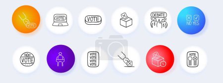 Ilustración de Conjunto de iconos que representan el voto y las elecciones. Democracia, voto, iconos, escenografía, elección, voto. Fondo color pastel. Icono de línea vectorial - Imagen libre de derechos