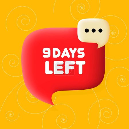 Illustration for 9 days left banner. Speech bubble with 9 days left text. Business concept. 3d illustration. Spiral background. Vector line icon for business and advertising - Royalty Free Image