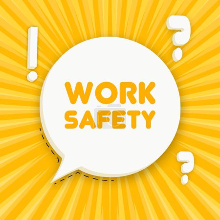 Illustration for Work safety banner. Speech bubble with Work safety text. Business concept. 3d illustration. Pop art style. Vector line icon for Business - Royalty Free Image