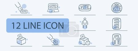 Illustration for Voting Icon. Voting, ballot, elections, deputy, president, party, democracy, equality of votes. Pastel color background. Vector 12 line icon - Royalty Free Image