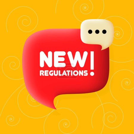 New regulations banner. Speech bubble with New regulations text. Business concept. 3d illustration. Spiral background. Vector line icon for business