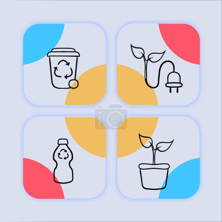 Illustration for Renewable Energy Icon. Garbage recycling, plastic waste, potted plant, safe energy. Neomorphism style. Vector line icon - Royalty Free Image