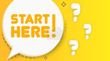 Illustration for Start here banner. Speech bubble with Start here text. Business concept. 2d illustration. Pop art style. Vector line icon for Business - Royalty Free Image