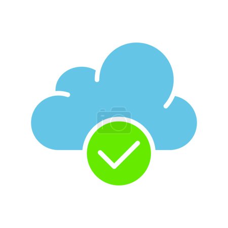 Ilustración de Ahorro en la nube con el icono de línea de verificación. Elección, votación, retroalimentación, servidor, transferencia de datos, almacenamiento. Icono de color vectorial sobre un fondo blanco para negocios - Imagen libre de derechos