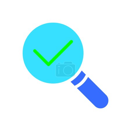 Illustration for Magnifier with check mark. Magnifying glass, approved, agree, agreement, positive result, science, scientist, finding a solution, discovery, research, tick. Colorful icon on white background - Royalty Free Image