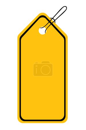 Téléchargez les illustrations : Étiquette jaune avec icône de ligne de crochet. Étiquette, étiquette, numéro, garde-robe, taille, étiquette de prix, vêtements de boutique. icône vectorielle pour les entreprises et la publicité - en licence libre de droit